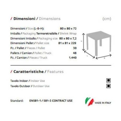 Saturno - Tavolo singolo quadrato 80x80 simil rattan da esterno giardino bar ristorante certificato per uso locali