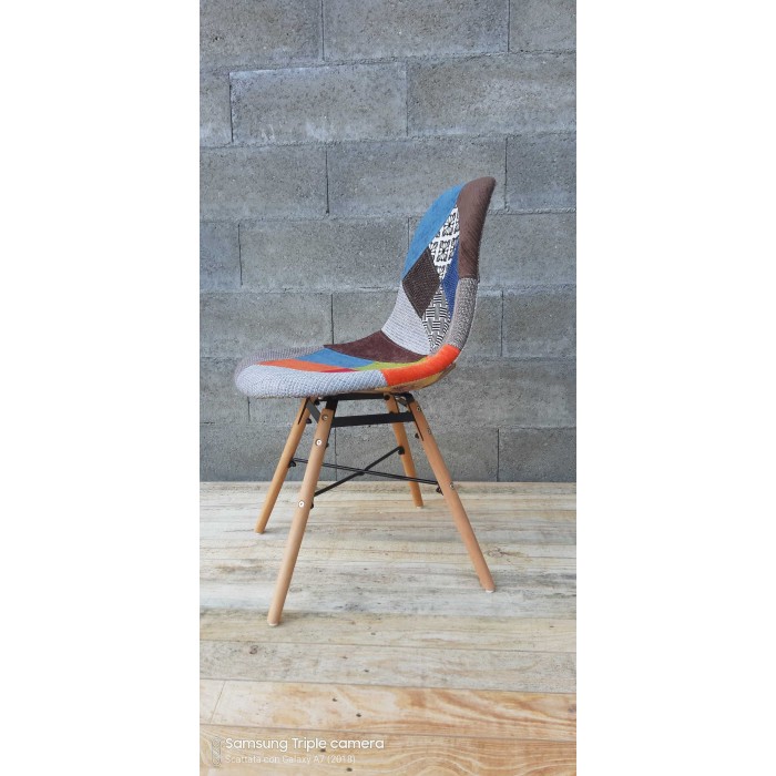 Torre Tessuto Patchwork - Sedia stile scandinavo imbottita rivestimento tessuto a pezzi, gambe in legno casa bar albergo