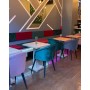 Pannellatura a muro per divanetti da bar e poltroncine contract, rivestimento in ecopelle (pelle ecologica), colori a scelta