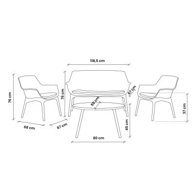 LUXOR - LOUNGE SET DESIGN Bica Italy 4 posti salotto polipropilene esterno con divanetto, 2 poltrone, 1 tavolino e cuscini